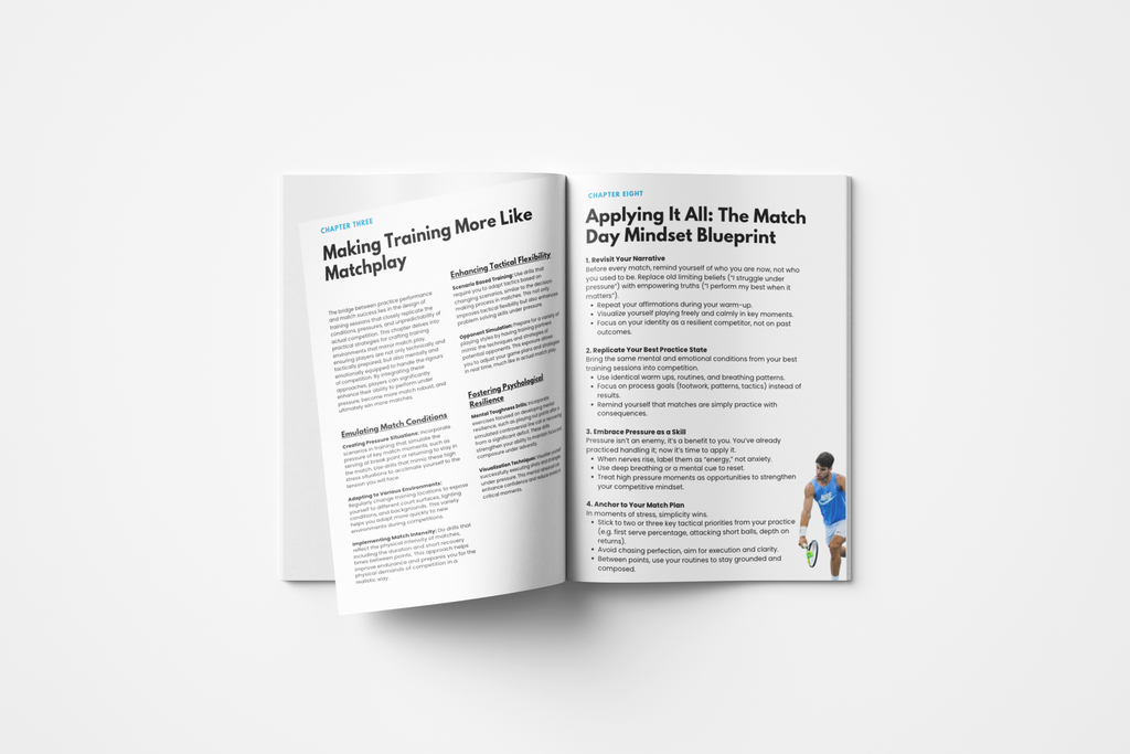 Inside of eBook titled 'playing well in training but not in matches: how to change it and bring your best game when it matters the most.'
